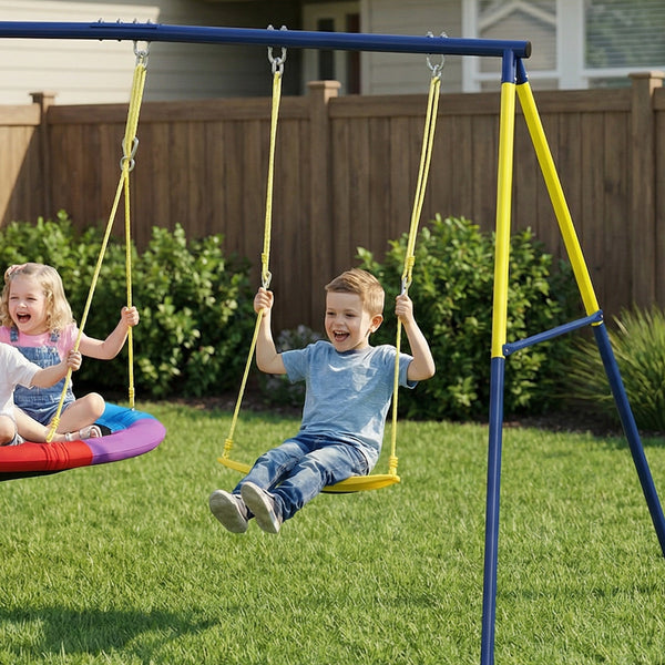 Doppelschaukel mit Nestschaukel und Gurtschaukel für Kinder 3-8 Jahre