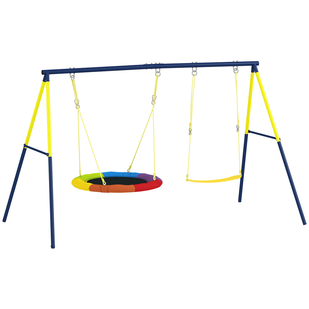 Doppelschaukel mit Nestschaukel und Gurtschaukel für Kinder 3-8 Jahre