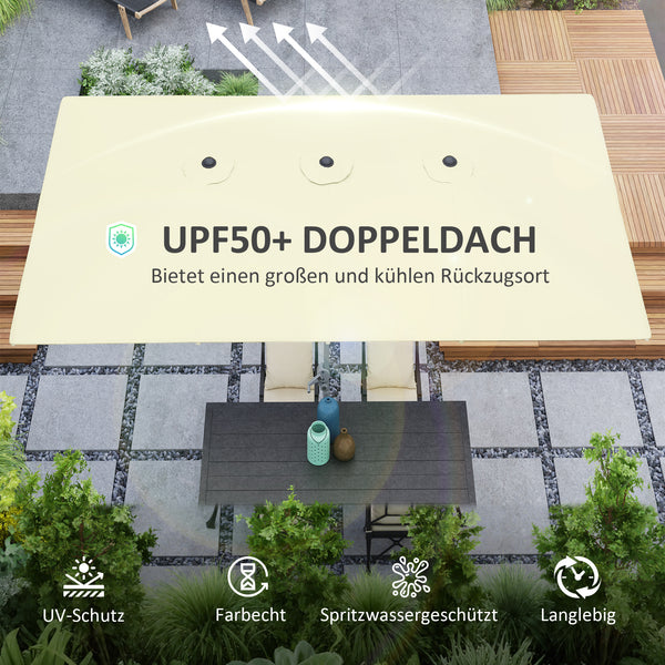 Doppelsonnenschirm gross mit Kurbelsystem cremeweiss