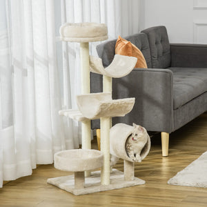 Kratzbaum Katzenbaum Kletterbaum Spielzeug Tunnel Beige L50 x B40 x H105 cm