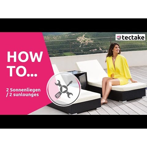 2 Polyrattan Sonnenliegen mit Tisch, natur