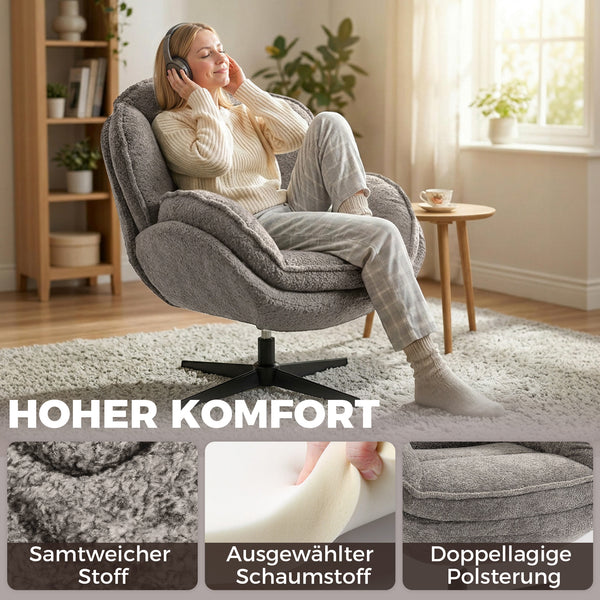 Drehsessel modern mit Armlehnen für Wohnzimmer Samt grau