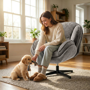 Drehsessel modern mit Armlehnen für Wohnzimmer Samt grau