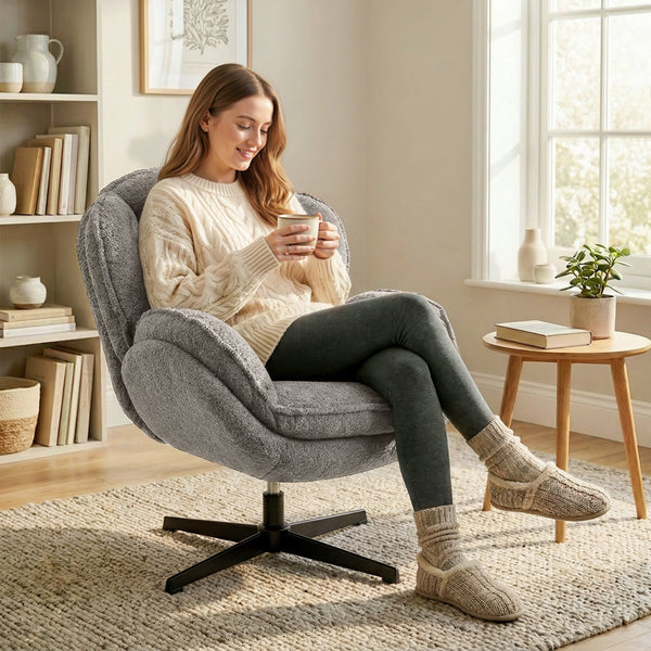 Drehsessel modern mit Armlehnen für Wohnzimmer Samt grau
