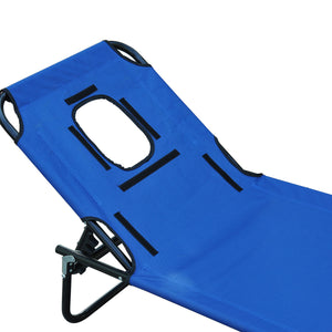 Sedia a sdraio a tre gambe con finestra per la lettura, blu