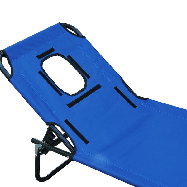 Sedia a sdraio a tre gambe con finestra per la lettura, blu