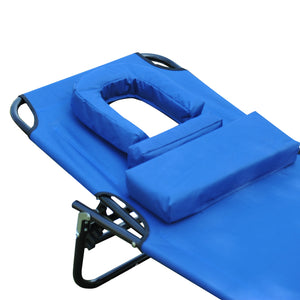 Sedia a sdraio a tre gambe con finestra per la lettura, blu