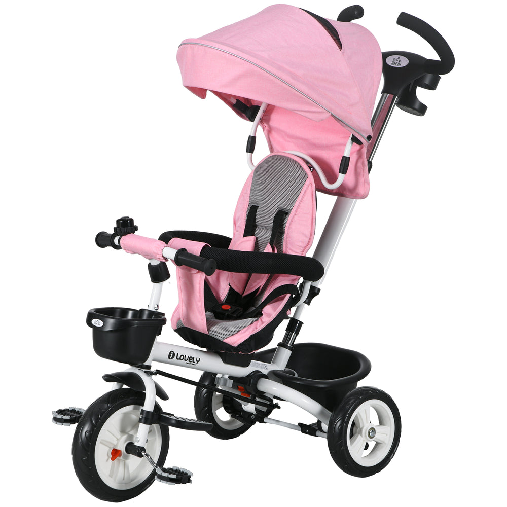 Tricycle pour enfants 2 en 1 avec pare-soleil pliable, rose, 1-5 ans