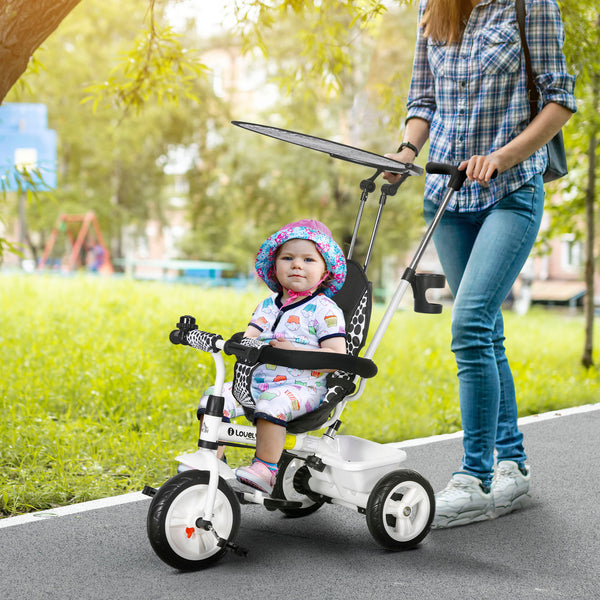 Dreirad Kinderfahrzeug 6-in-1 Sonnendach Korb 1-5 Jahre Weiss