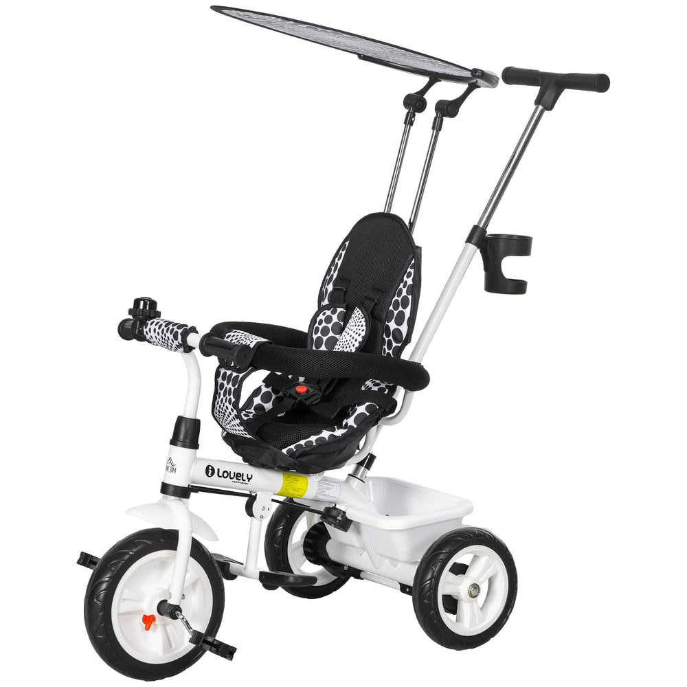 Tricycle enfant 6 en 1 avec pare-soleil et panier, blanc, 1-5 ans