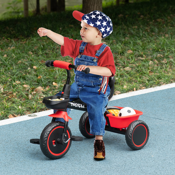 Dreirad Kinderfahrzeug mit Beckengurt & Korb höhenverstellbar 2-5 Jahre Rot