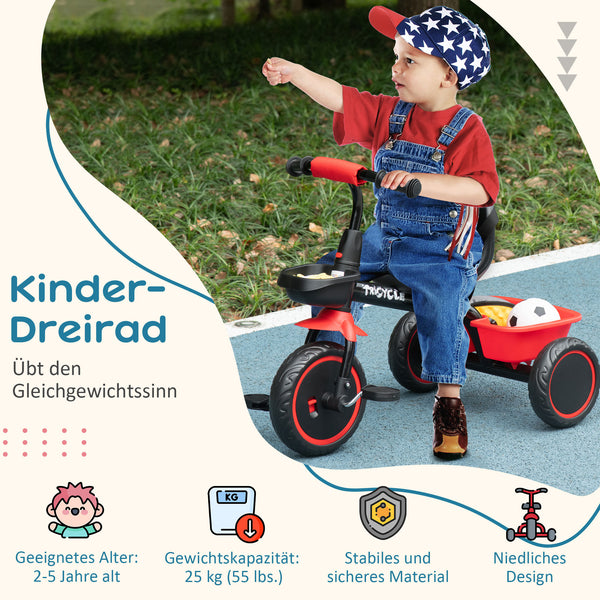 Dreirad Kinderfahrzeug mit Beckengurt & Korb höhenverstellbar 2-5 Jahre Rot