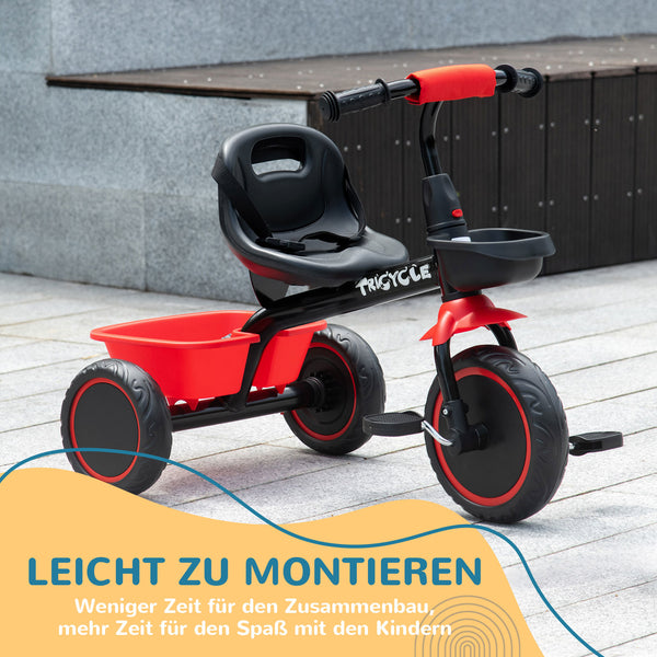 Dreirad Kinderfahrzeug mit Beckengurt & Korb höhenverstellbar 2-5 Jahre Rot