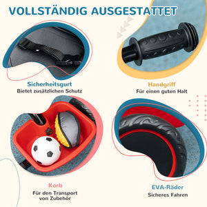 Dreirad Kinderfahrzeug mit Beckengurt & Korb höhenverstellbar 2-5 Jahre Rot