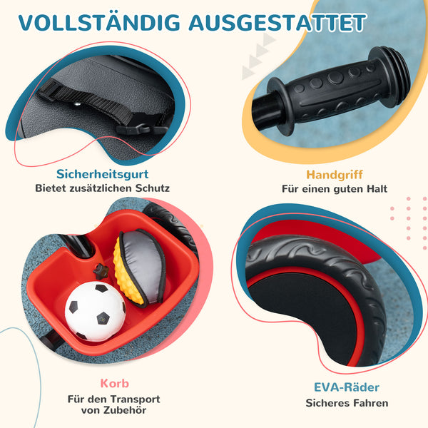 Dreirad Kinderfahrzeug mit Beckengurt & Korb höhenverstellbar 2-5 Jahre Rot
