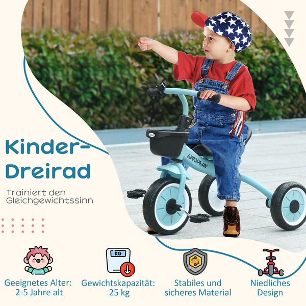 Dreirad Kinderfahrzeug mit Korb & Klingel 2-5 Jahre stabil Blau