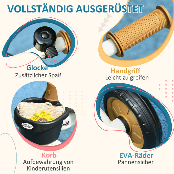 Dreirad Kinderfahrzeug verstellbar mit Fahrradkorb 2-5 Jahre Weiss