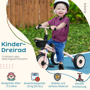 Dreirad Kinderfahrzeug verstellbarer Sitz mit Fahrradkorb & Klingel Rosa