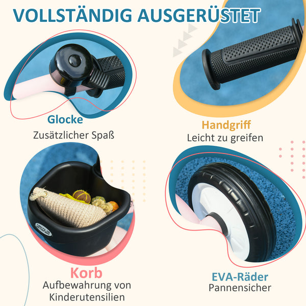 Dreirad Kinderfahrzeug verstellbarer Sitz mit Fahrradkorb & Klingel Rosa