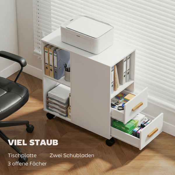 Druckerständer verstellbar mit Rollen und Ablage weiss