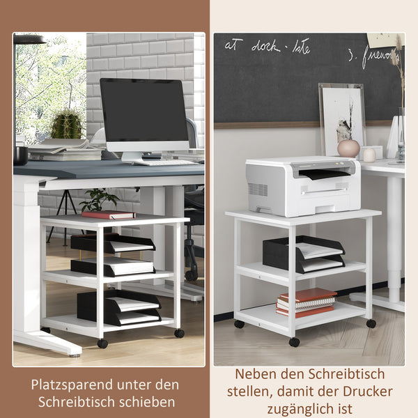 Druckertisch mobil mit Rollen und 3 Ebenen aus Stahl