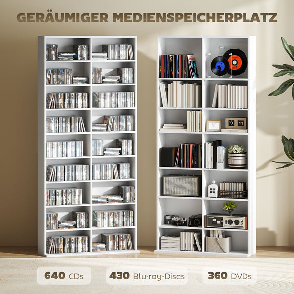 DVD Regal hoch mit 14 Fächern für CDs und Blu-rays weiss