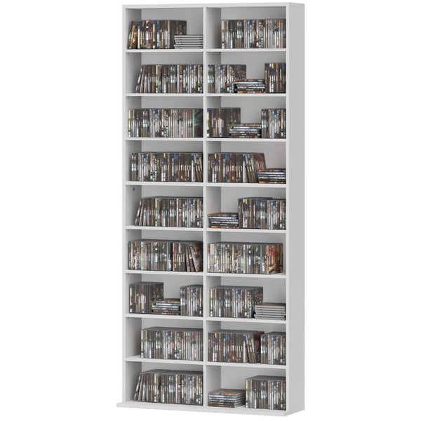 DVD Regal hoch mit 14 Fächern für CDs und Blu-rays weiss