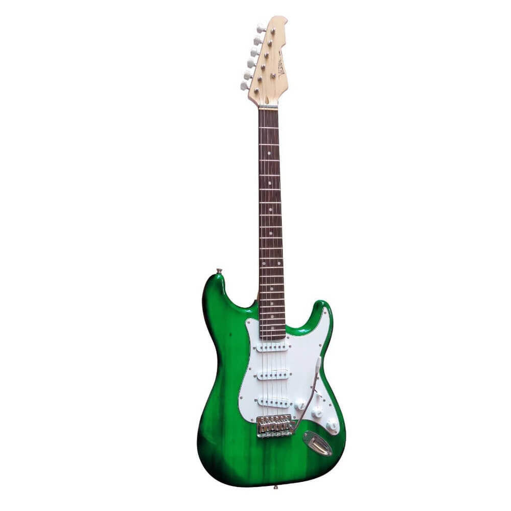 Chitarra elettrica verde in legno massello con cavo