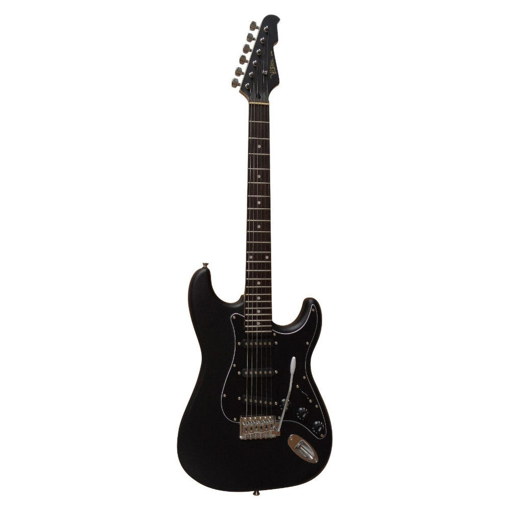 Chitarra elettrica, legno massello, nero opaco, con cavo