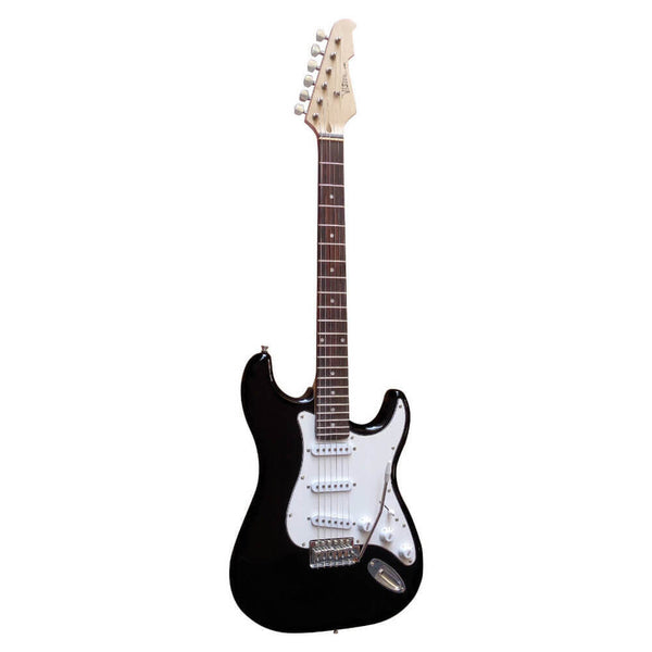 E-Gitarre Massivholz schwarz mit Kabel