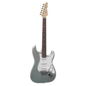E-Gitarre Massivholz Silber mit Kabel