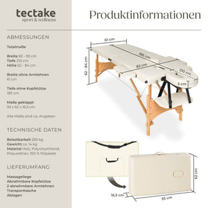 Lettino da massaggio a 2 zone con imbottitura da 5 cm, beige