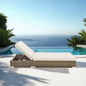 2 Polyrattan Sonnenliegen mit Tisch, natur