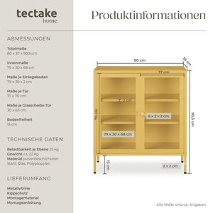 Metallvitrine Baker mit Glastüren gelb