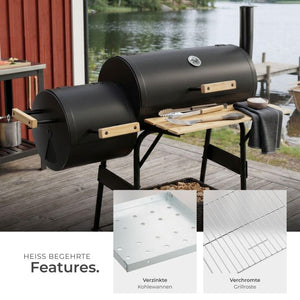 Holzkohlegrill Smoker 2in1 mit Thermometer schwarz