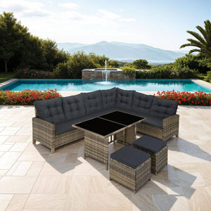 Rattan Lounge Barletta natur/dunkelgrau