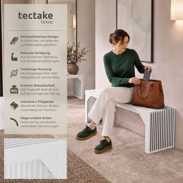 Sitzbank Ribb Lamellenoptik weiss 104 x 35 x 43 cm