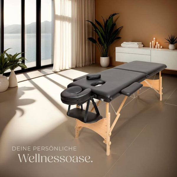 Set lettino da massaggio Freddi a 2 zone con imbottitura da 5 cm, ruote e struttura in legno nero