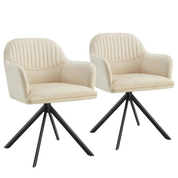 Samt-Drehstuhl Lona creme/schwarz 2er Set