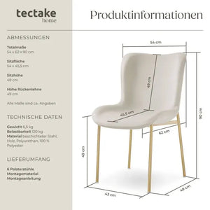 Polsterstuhl Tessa Samtoptik beige/gold 6er Set