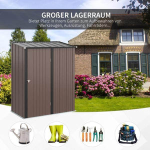 Gerätehaus mit Pultdach 1,34 m² Metall Gartenhaus Geräteschuppen verzinkter Stahl Braun