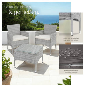 Rattan Gartenset Luzern 2+1 - hellgrau