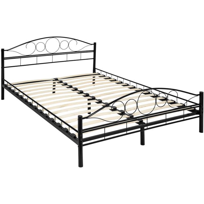 Letto in metallo con rete a doghe dal design romantico, nero/nero, 200 x 140 cm 