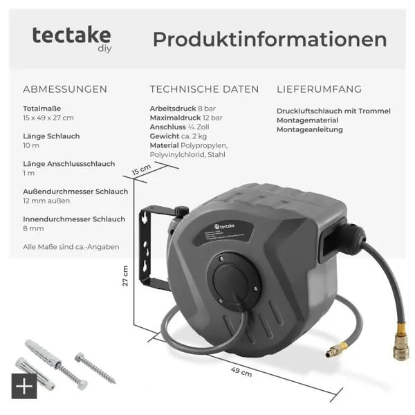 Druckluftschlauch mit Trommel grau 10 m