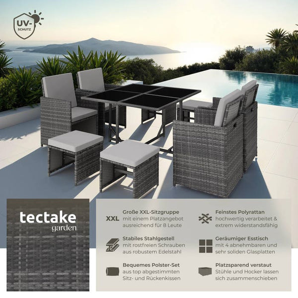 Rattan Sitzgruppe Bilbao 4+4+1, grau