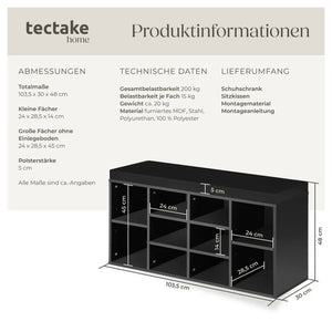 Schuhschrank mit Sitzkissen schwarz