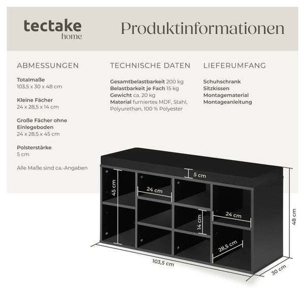 Schuhschrank mit Sitzkissen schwarz