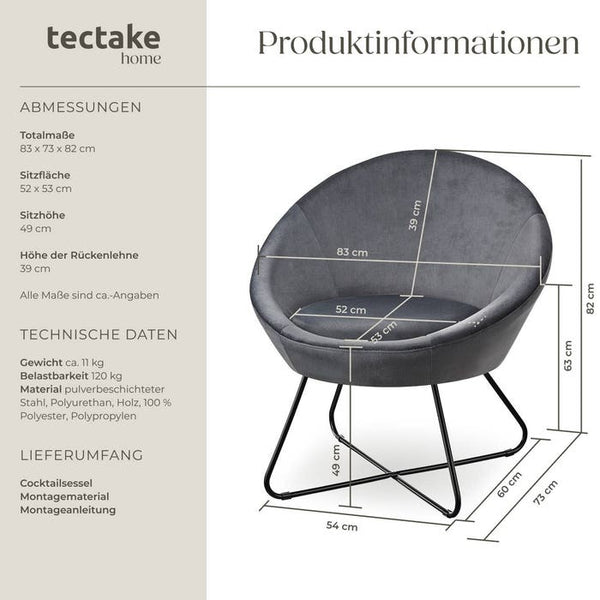 Cocktailsessel Centera Samtoptik anthrazit