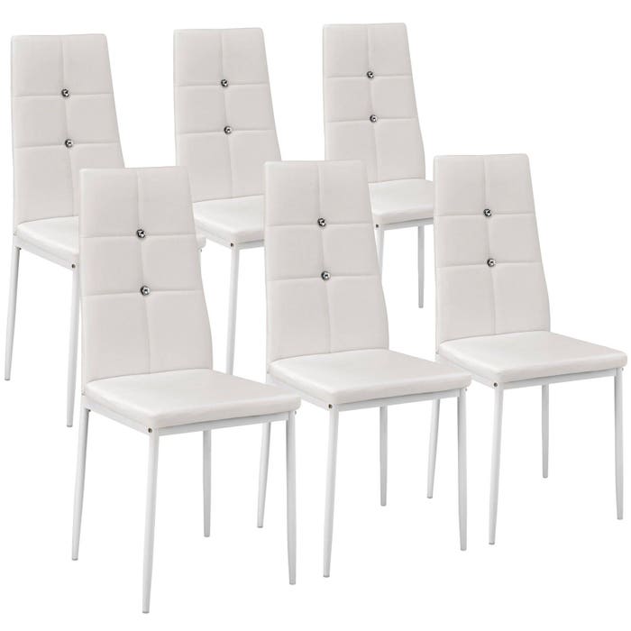 6 sedie da pranzo, similpelle con strass, bianche
