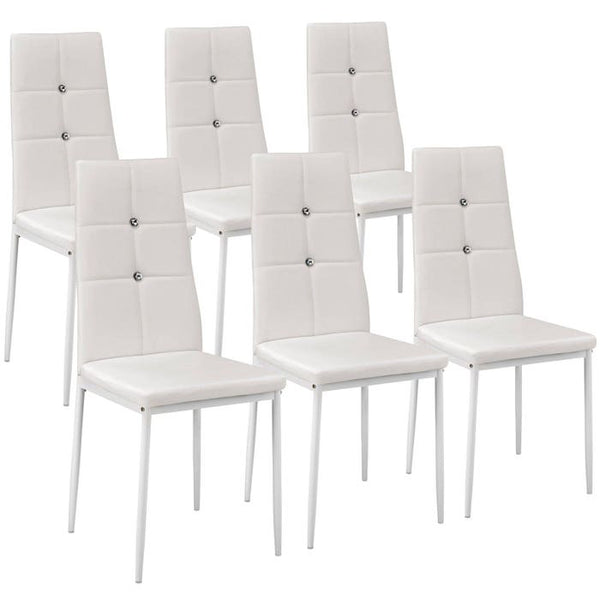 6 Esszimmerstühle, Kunstleder mit Glitzersteinen weiss